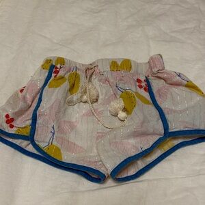 Pink Chicken Girls' White Shorts with Yellow & Pink Fruit Print